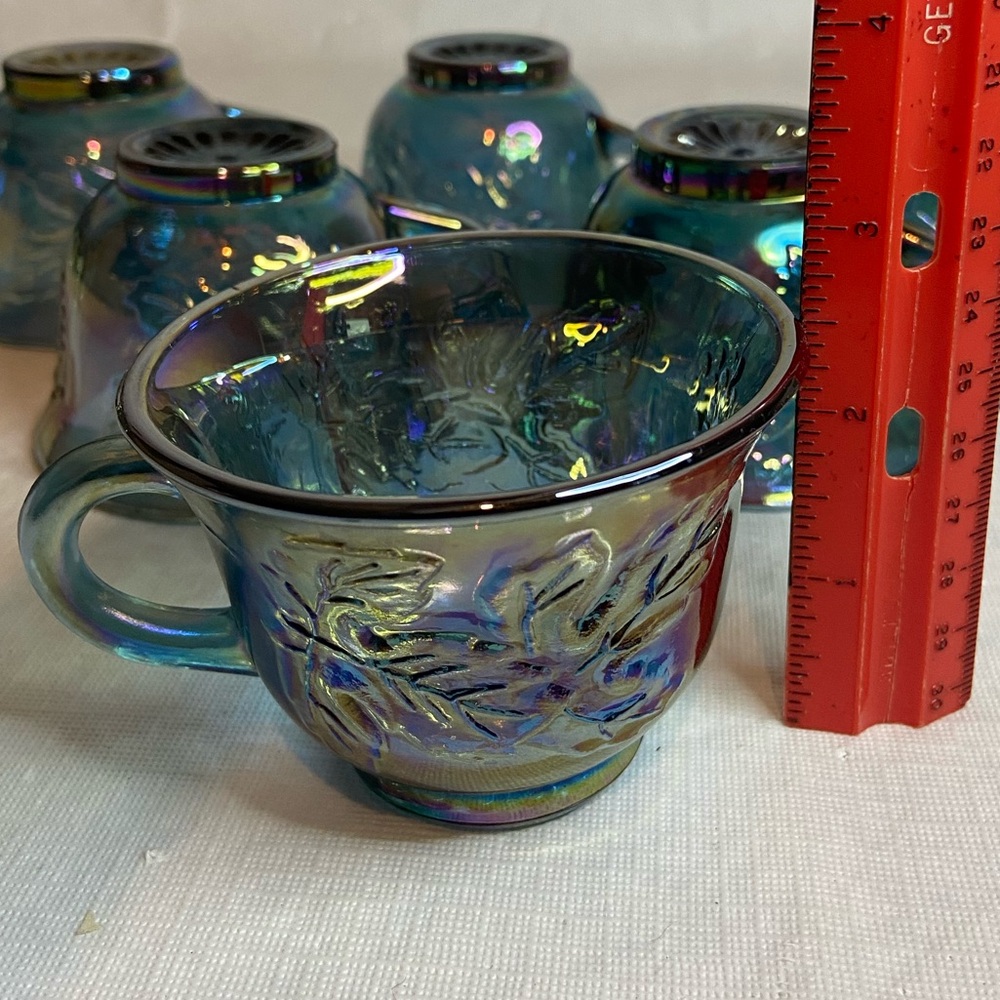 6 - Vintage Iridescent Blue Indiana Carnival Glass Grape Harvest Punch Cups - Picture 7 of 7